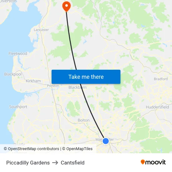 Piccadilly Gardens to Cantsfield map