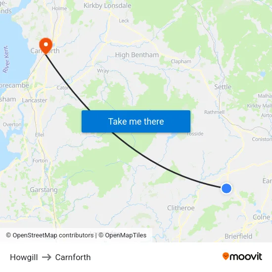 Howgill to Carnforth map