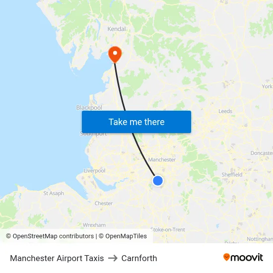 Manchester Airport Taxis to Carnforth map