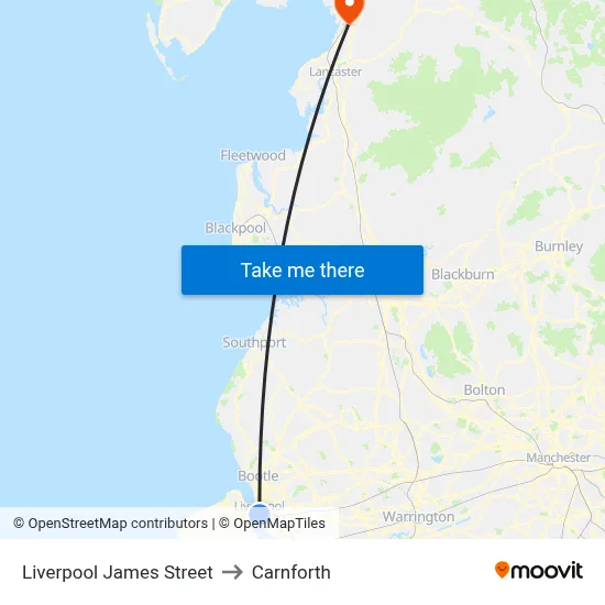 Liverpool James Street to Carnforth map
