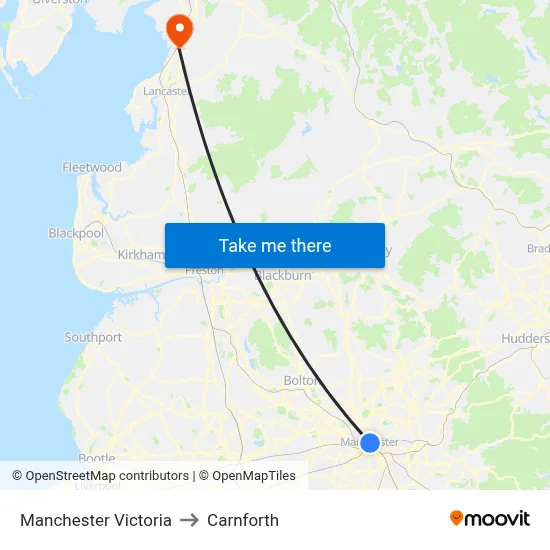Manchester Victoria to Carnforth map
