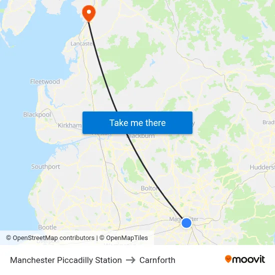 Manchester Piccadilly Station to Carnforth map