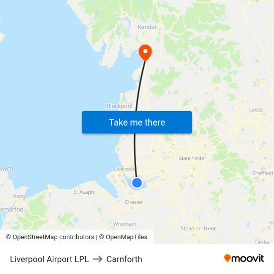Liverpool Airport LPL to Carnforth map