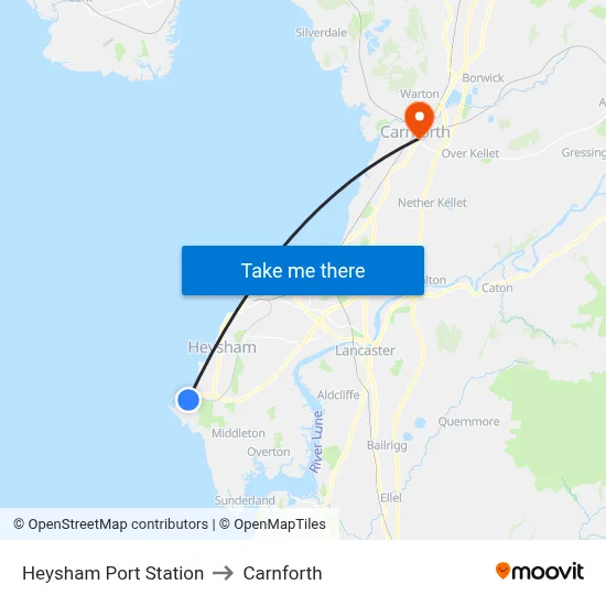 Heysham Port Station to Carnforth map