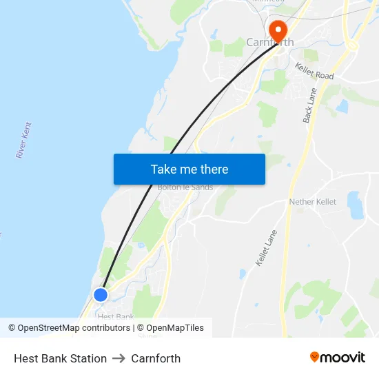 Hest Bank Station to Carnforth map