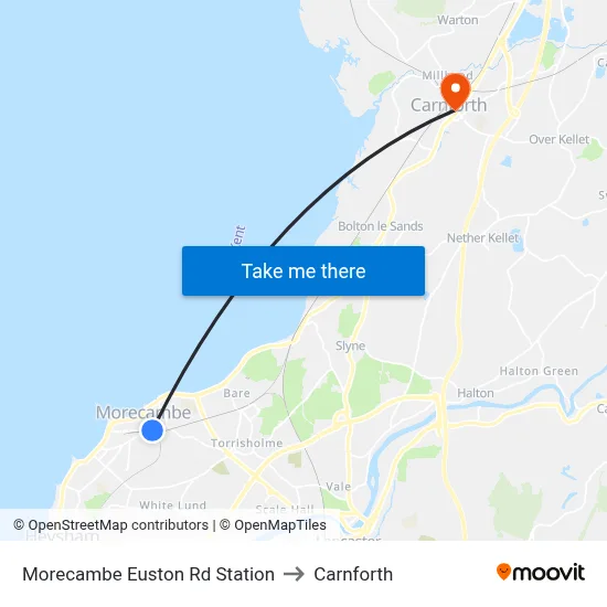 Morecambe Euston Rd Station to Carnforth map