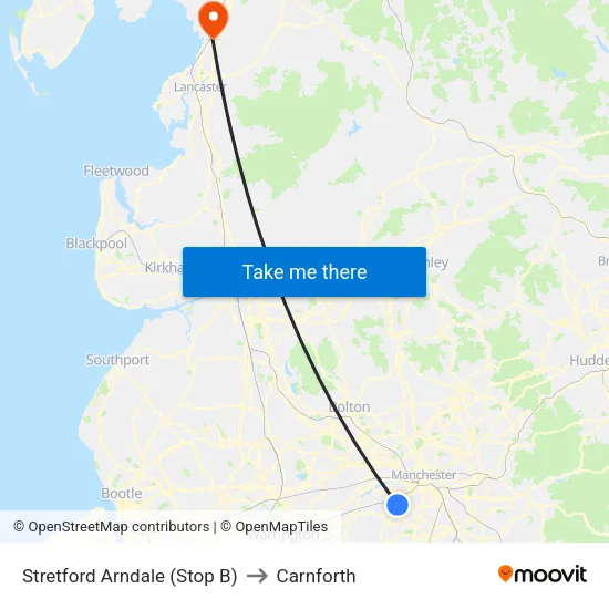 Stretford Mall to Carnforth map