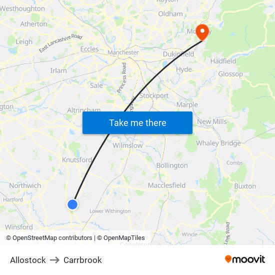 Allostock to Carrbrook map