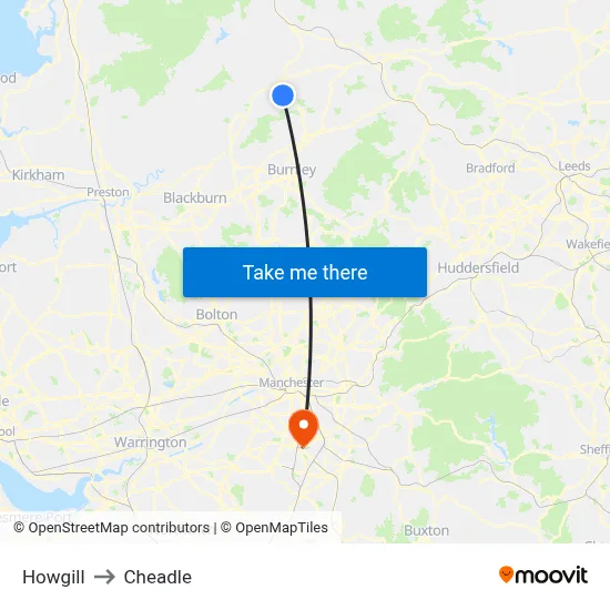 Howgill to Cheadle map