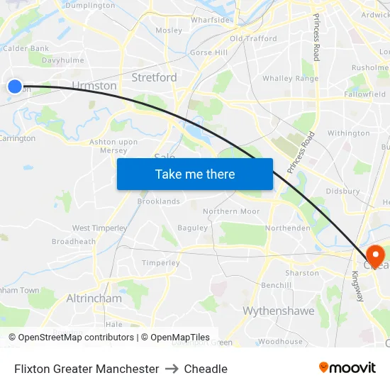 Flixton Greater Manchester to Cheadle map