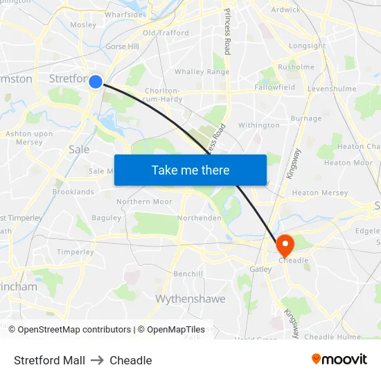 Stretford Mall to Cheadle map