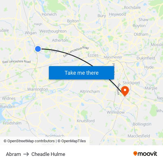 Abram to Cheadle Hulme map