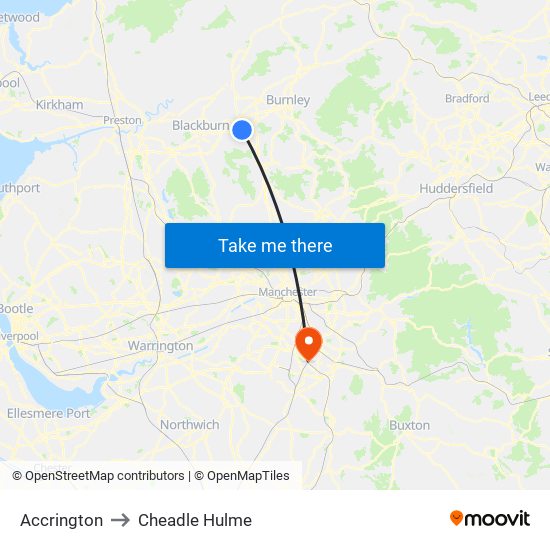 Accrington to Cheadle Hulme map