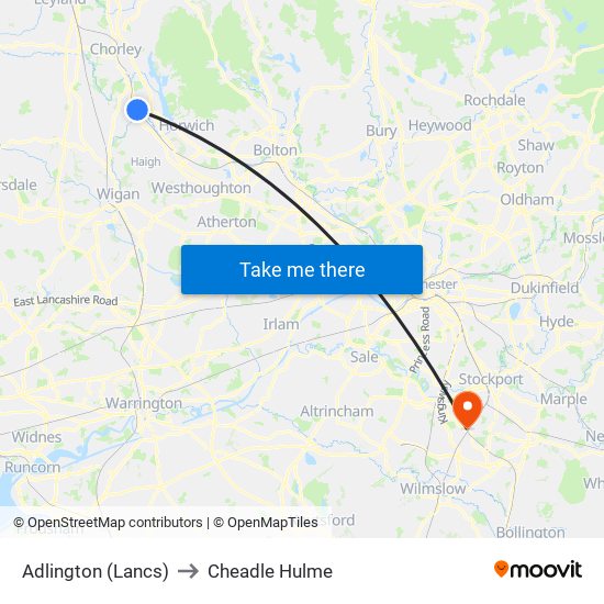 Adlington (Lancs) to Cheadle Hulme map