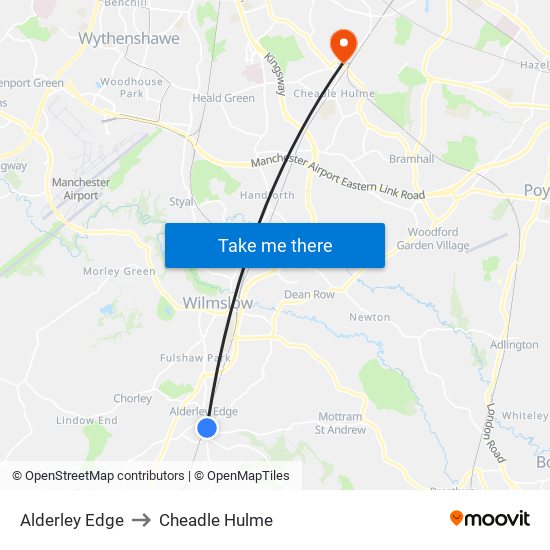 Alderley Edge to Cheadle Hulme map