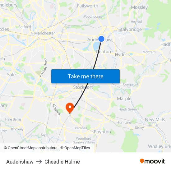 Audenshaw to Cheadle Hulme map