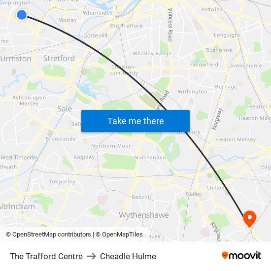 The Trafford Centre to Cheadle Hulme map