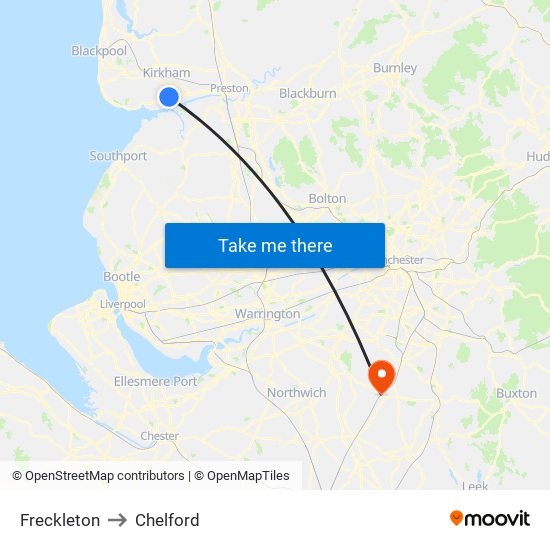 Freckleton to Chelford map