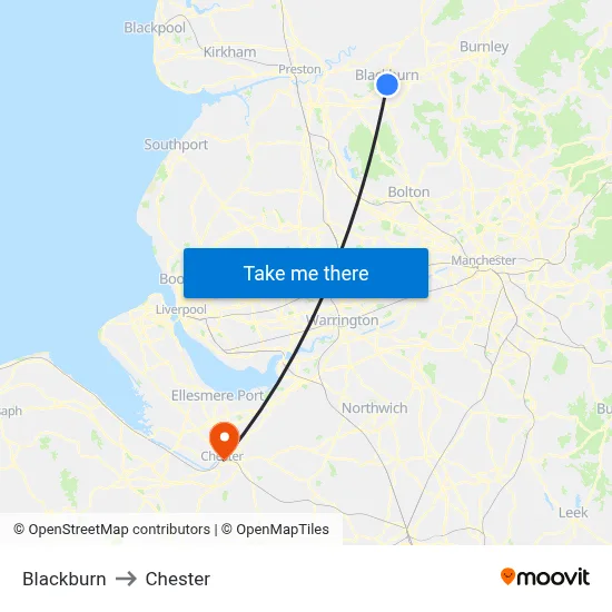 Blackburn to Chester map