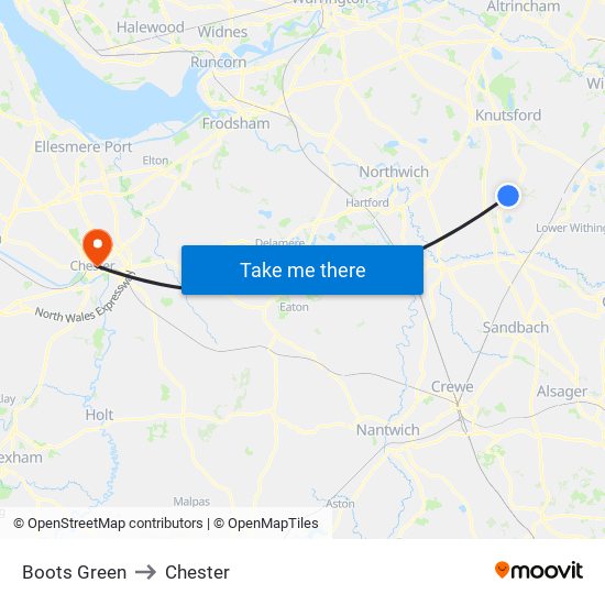 Boots Green to Chester map