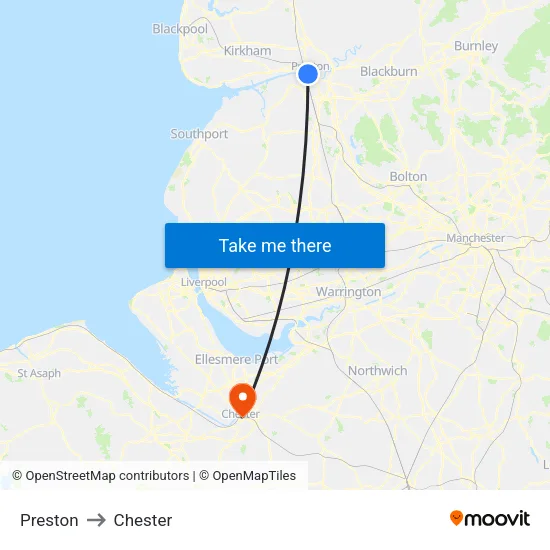 Preston to Chester map