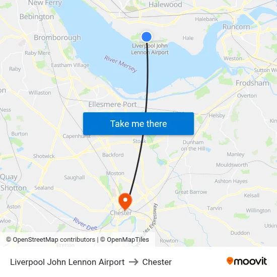 Liverpool John Lennon Airport to Chester map