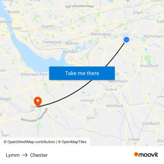 Lymm to Chester map