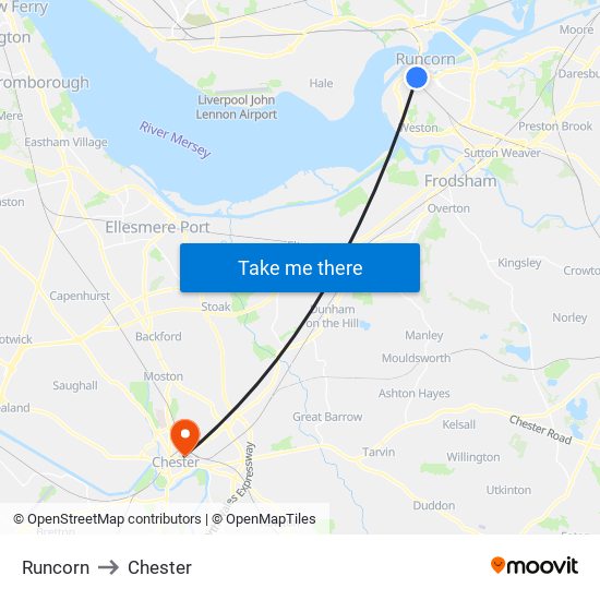 Runcorn to Chester map