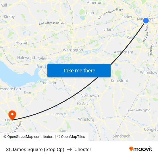 Ridgefield to Chester map