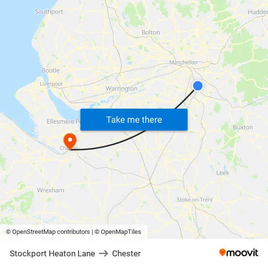 Stockport Heaton Lane to Chester map