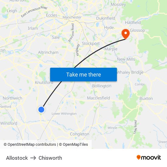 Allostock to Chisworth map