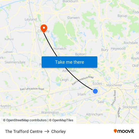 The Trafford Centre to Chorley map