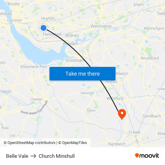 Belle Vale to Church Minshull map