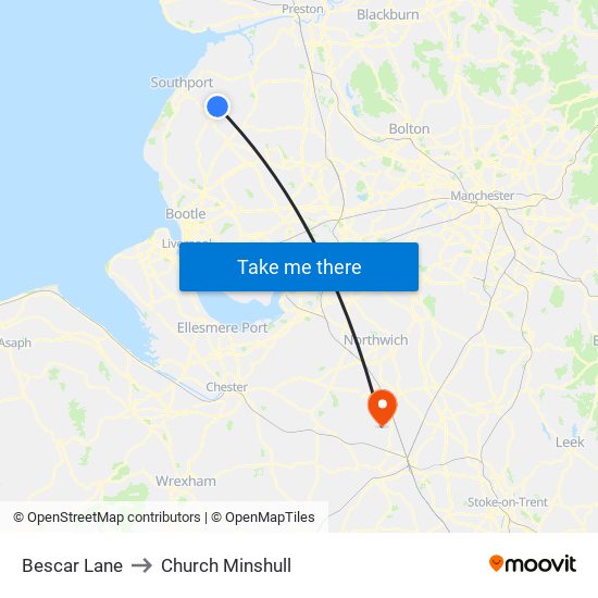 Bescar Lane to Church Minshull map