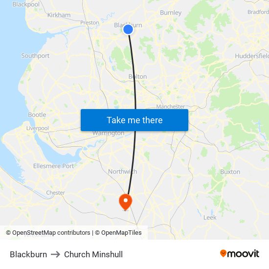 Blackburn to Church Minshull map