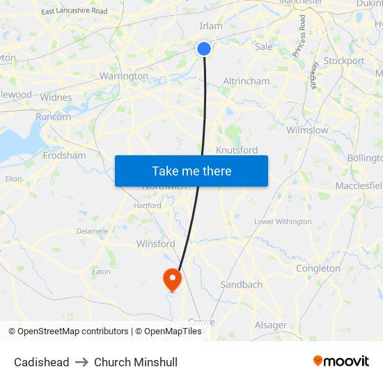 Cadishead to Church Minshull map