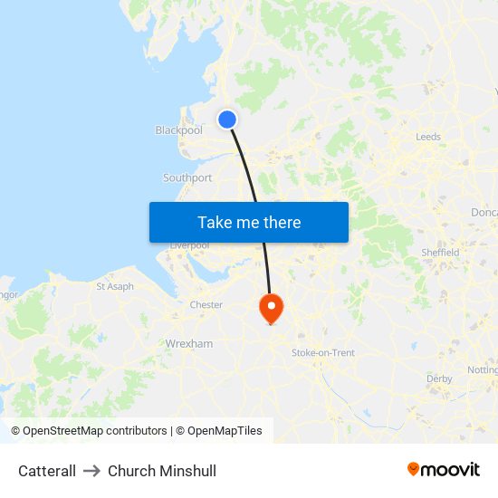 Catterall to Church Minshull map