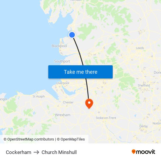 Cockerham to Church Minshull map