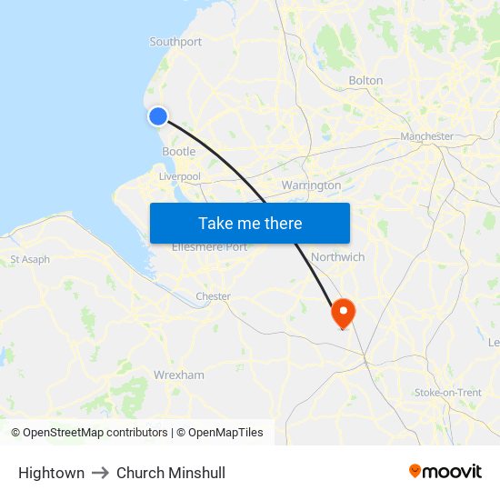 Hightown to Church Minshull map