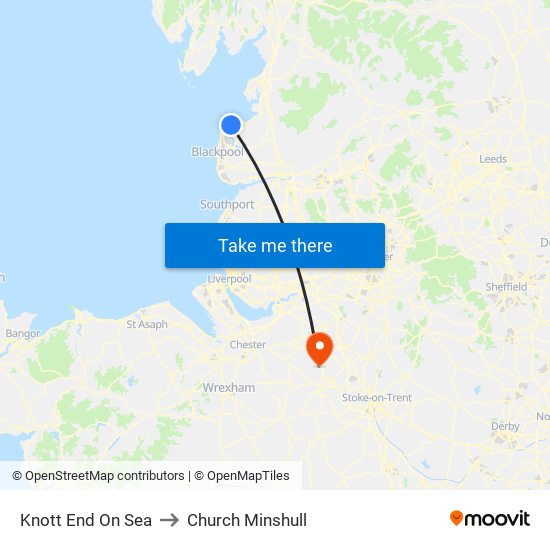 Knott End On Sea to Church Minshull map