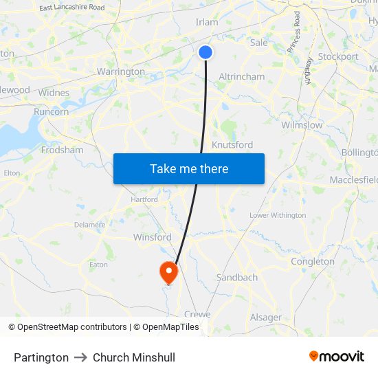 Partington to Church Minshull map