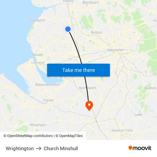 Wrightington to Church Minshull map