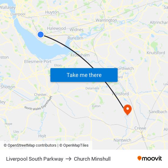 Liverpool South Parkway to Church Minshull map