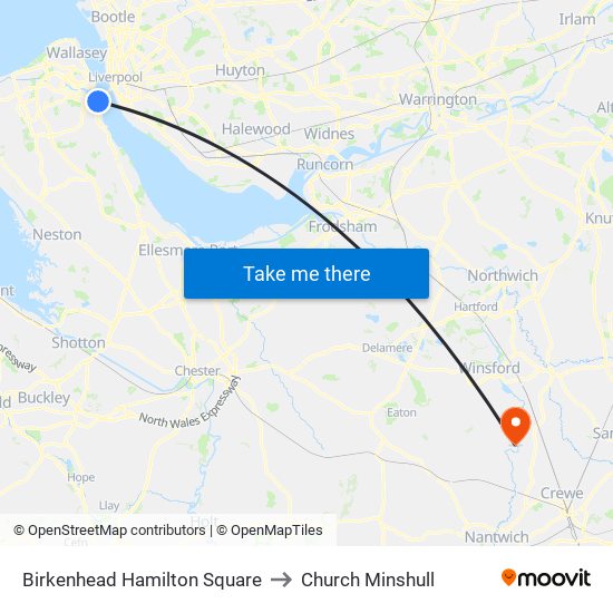 Birkenhead Hamilton Square to Church Minshull map