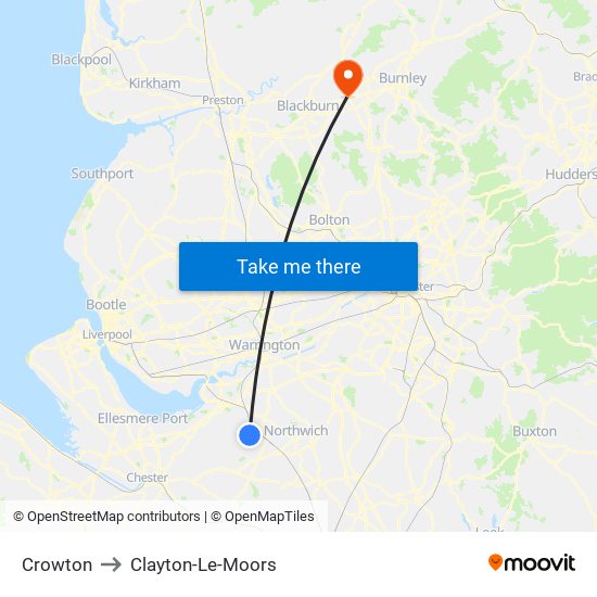 Crowton to Clayton-Le-Moors map