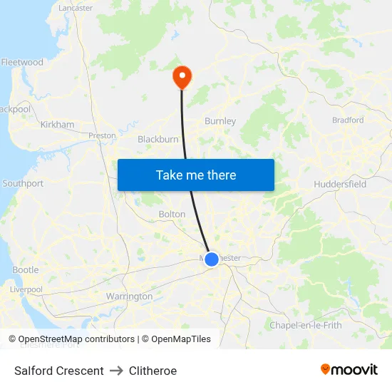 Salford Crescent to Clitheroe map