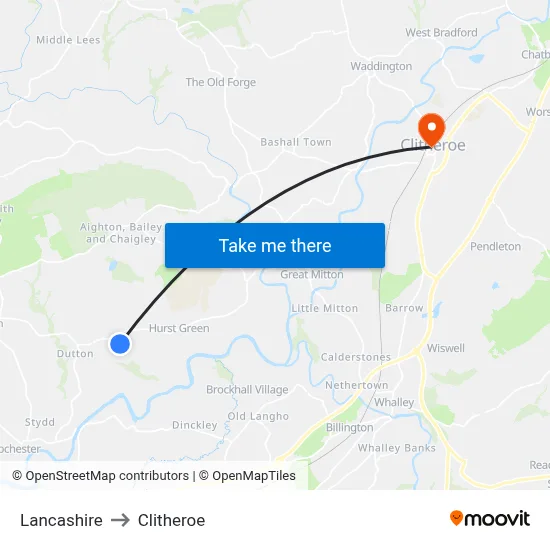 Lancashire to Clitheroe map