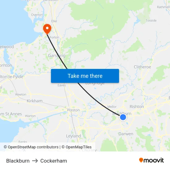 Blackburn to Cockerham map