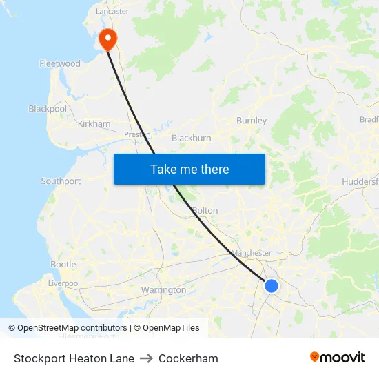 Stockport Heaton Lane to Cockerham map