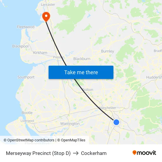 Merseyway Precinct (Stop D) to Cockerham map